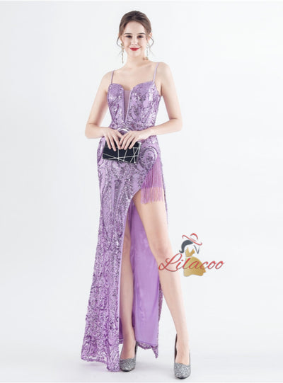Sequins Spaghetti Straps Beading Prom Dress