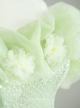 Green Tulle Sequins 3D Flower Prom Dress