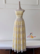 Yellow Lace Sequins Long Prom Dress