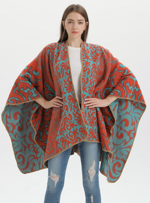 Retro Flame Jacquard Warm Split Shawl
