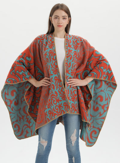 Retro Flame Jacquard Warm Split Shawl