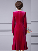 Fuchsia Velvet Long Sleeve Mother Of The Bride Dress