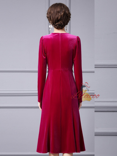 Fuchsia Velvet Long Sleeve Mother Of The Bride Dress