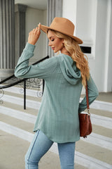 V-neck Loose Long-sleeved Hooded Top