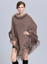 Wool Neck Jacquard Pullover Fringed Cloak Shawl