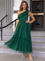 One Shoulder Flounce Mesh Dress