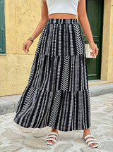 Summer Geometric Print Elastic Stitching Skirt