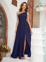 One Shoulder Split Long Party Dress