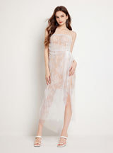 Lace Sequins Stitching Pleated Mesh Slit Dress