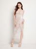 Lace Sequins Stitching Pleated Mesh Slit Dress