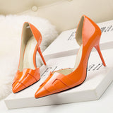 Side Hollow Pointed Solid Patent Leather Shoes
