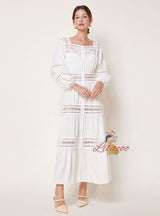 Hollow Lace Ruffled Long-sleeved Dress