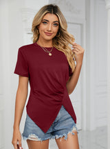 Loose Round Neck Pleated T-shirt