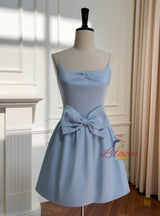 Slim Straps Blue Bow Dress