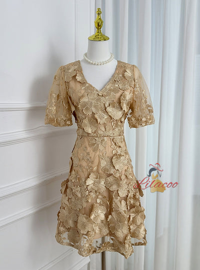 V-neck Slim Lace Short Dress