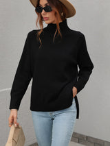 Solid Color High Neck Sweater