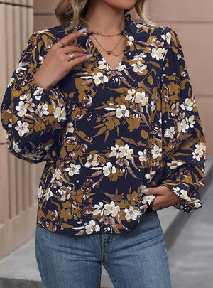 Long Sleeve V-neck Retro Shirt