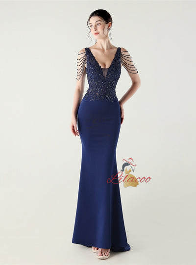 Mermaid V-neck Appliques Beading Prom Dress