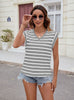 V-neck Striped Short Sleeve Loose T-shirt