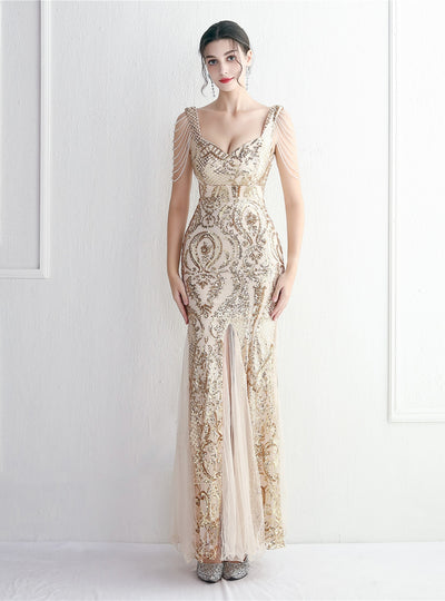 Sequins Mermaid Straps Beading Prom Dress