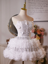 White Tulle Sequins Homecoming Dress