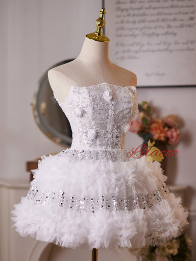 White Tulle Sequins Homecoming Dress