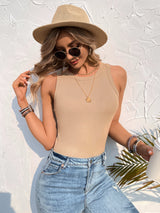 Round Neck Slim Stitching Solid Color Top