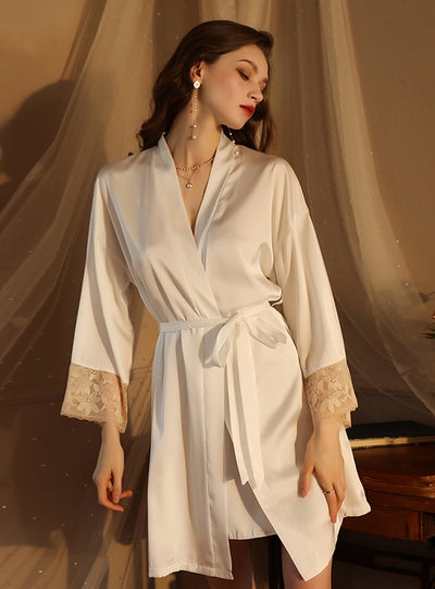 Satin Suspender Nightgown Long Sleeve Bathrobe Suit