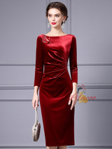 Burgundy Velvet Sequins Mother Of The Bride Dress