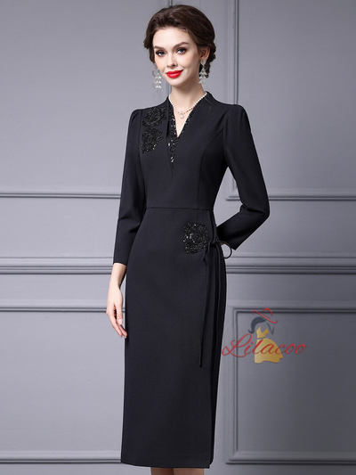 Black Beading Sequins Mother Of The Bride Dress