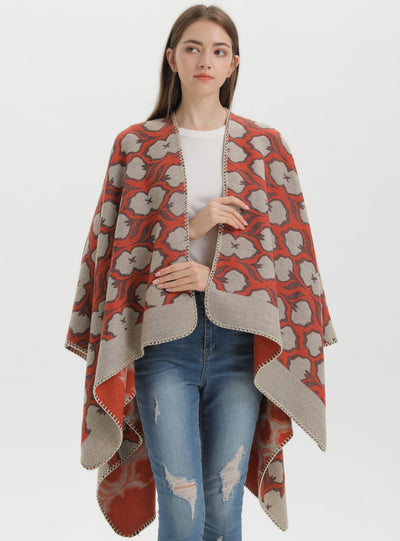 Retro Flower Warm Shawl Cloak