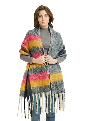Fringed Thick Circle Sand Plaid Color Scarf