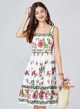 Retro Suspender Floral Print Dress