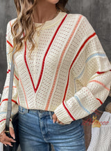 V-neck Striped Pattern Sweater