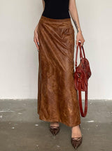 Retro Leather Stitching Pocket Skirt