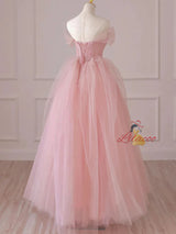 Pink Tulle Beading Pleats Prom Dress