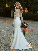 White Mermaid Long Sleeve Lace Wedding Dress