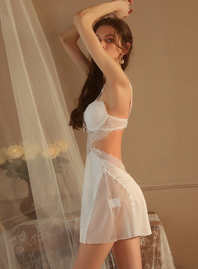 Ring Gathered Lace Halter Nightdress