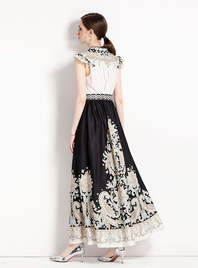 V-neck Flying Sleeve Printed Dress