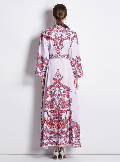 Long-sleeved Retro Flared Sleeve Printed Dress