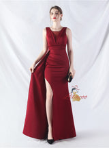 Sleeve Pleats Split Prom Dress