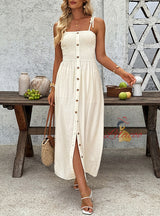 Vacation Button Sling Long Dress