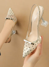 Pointed Polka-dot Bow High-heeled Sandals