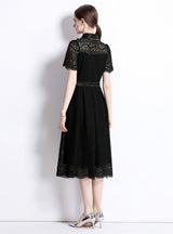Lapel Crocheted Openwork Lace Dress