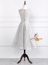 Silver Gray Lace Appliques Homecoming Dress