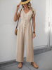 Casual V-neck Elastic High Waist Wide Leg Jumpsuit