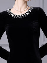 Black Long Sleeve Velvet Mother Of The Bride Dress