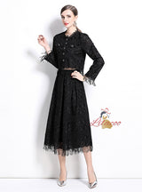 Long-sleeved Short Top Skirt Two-piece Suit