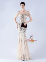 Mermaid Sequins Off the Shoulder Beading Prom Dress