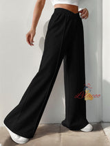 High-waist Solid Color Wide-leg Casual Pants